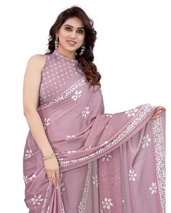LAVANA Women's Latest Chiffon Batik Printed Saree with Blouse Piece
