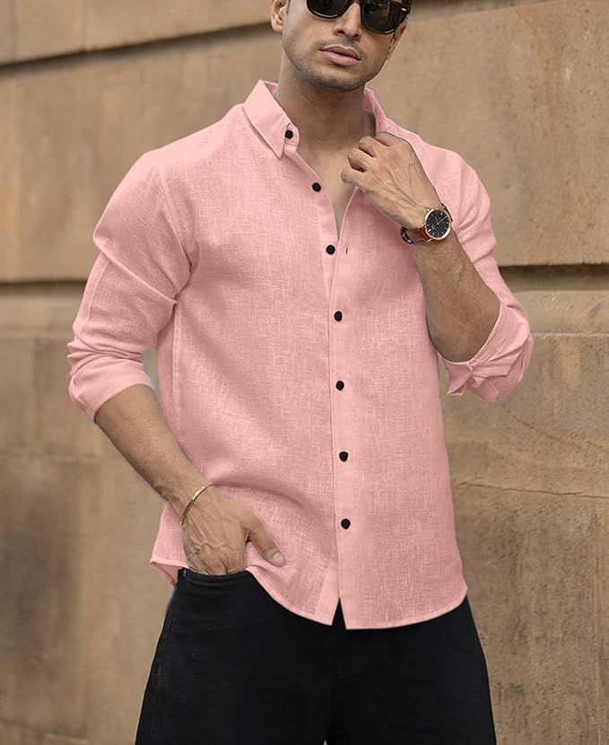 Men's Solid Linen Cotton Shirt | Casual | Plain | Full Sleeve | Summer-Regular Fit| Men Stylish Shirt | Everyday Formal Wear