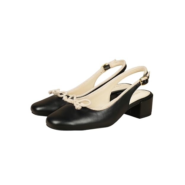 Theater Women Doris Slingback Block Heels | Bow Detail Round Toe Sandals | Stylish & Comfortable for Casual, Office & Semi-Formal Wear