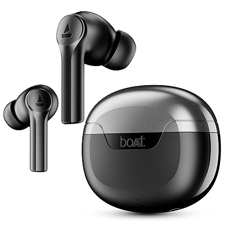 Boat Airdopes 300, Cinematic Spatial Audio, 50HRS Battery, 4Mic AI ENx, Fast Charge, App Support, Low Latency, IPX4, v5.3 Bluetooth Earbuds, TWS Ear Buds Wireless Earphones with mic (Gunmetal Black) Visit the boAt Store