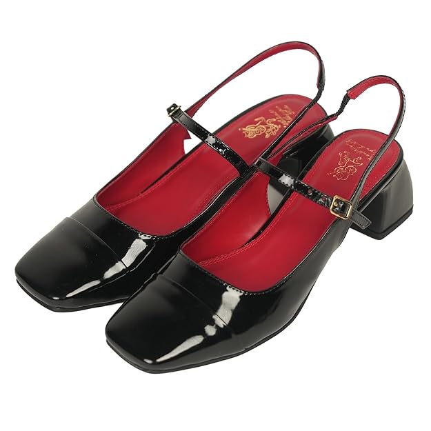 Theater Women Twiggy Mary Jane Block Heel Sandals with Square Toe and Adjustable Buckle Slingback | Cushioned Comfort for Office & Formal Wear