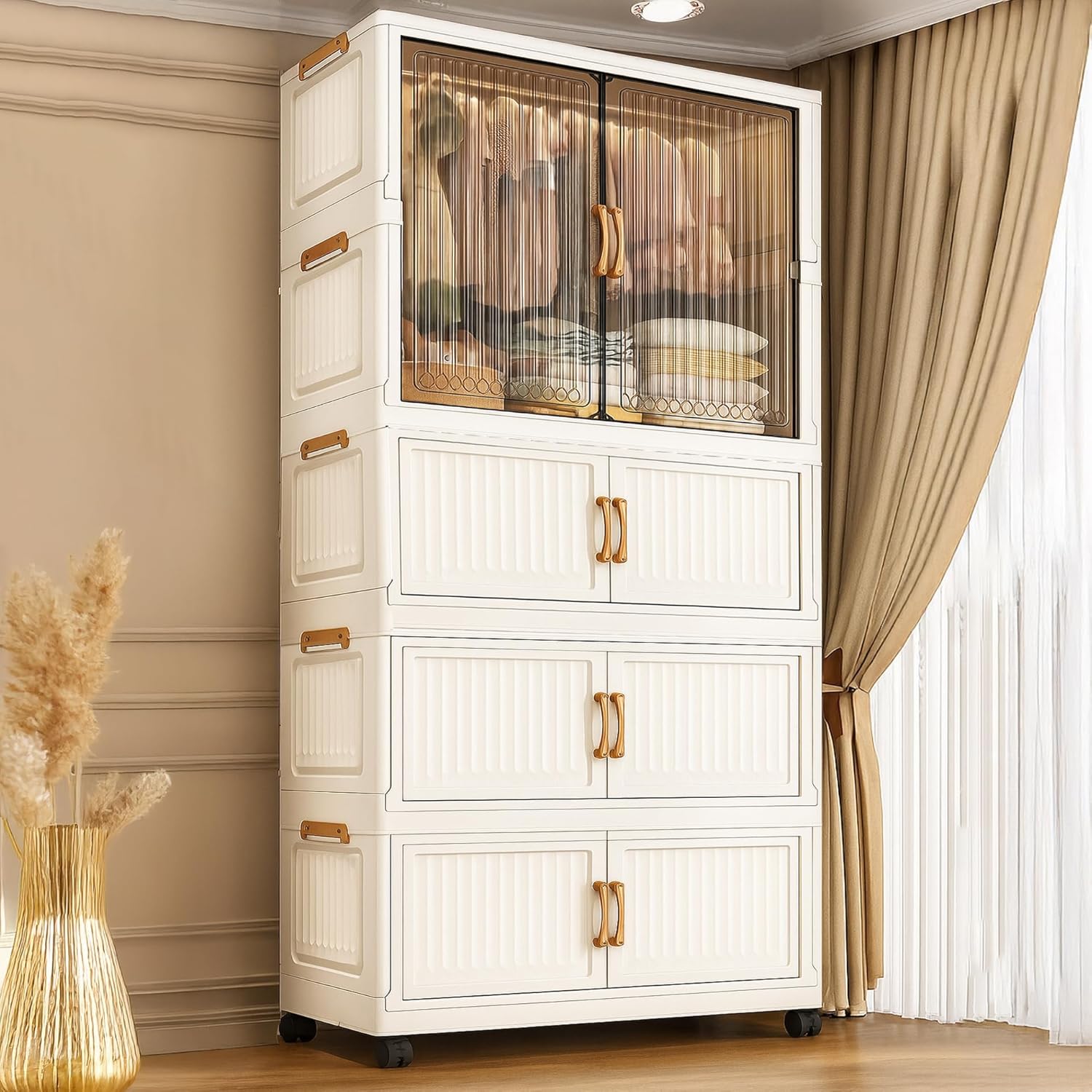 1+3 Door Kids Plastic Wardrobe for Clothes, Foldable Plastic Almirah for Clothes, Collapsible Wardrobe for Storage, Baby Cupboard for Clothes, Storage Rack for Kids - Y713
