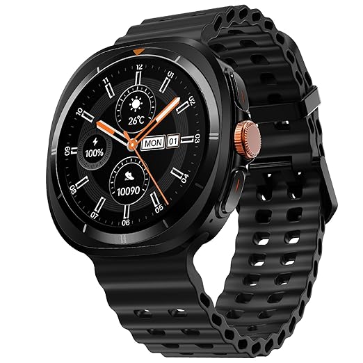 Fire-Boltt Axiom Round Smart Watch 1.43″ Super AMOLED Display with Always‑On Mode, Bluetooth Calling, Rotating Crown, SPO₂ & Heart Rate Monitor, IP67 Waterproof Silicone Smartwatch for Men - Black