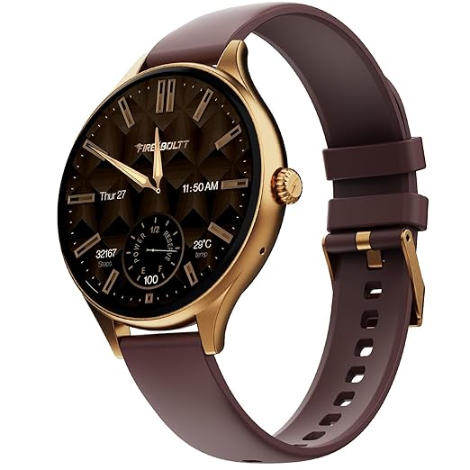 Fire-Boltt Phoenix Air Smart Watch 1.26” Round Display, Rotating Button, Wireless Charging, Ultra Lightweight Metal Body, Bluetooth Calling, Smartwatch with Silicone & Mesh Steel Straps Mocha Brown