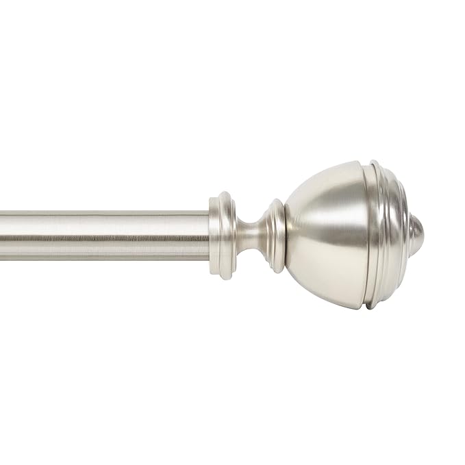 Amazon Basics Brushed Nickel Extendable Curtain Rod with Urn Finials – 25mm (1 Inch) Heavy Duty Iron Rod with Twist-and-Lock Mechanism, Adjustable 36-72 Inch, Single Rod for Medium to Heavy Curtains