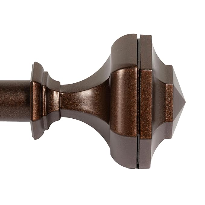 Deco Window 18"-44" Adjustable Rustproof Curtain Rod for Doors & Windows with Brackets, Extendable Iron Metal Pipe Holder with Hexagon Finials (Brown,19MM Diameter)
