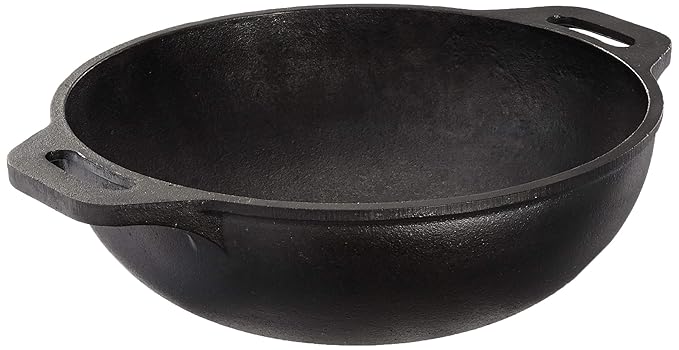 Amazon Brand - Solimo Pre-Seasoned Cast Iron Kadhai, 10 Inches (25 cm), Black