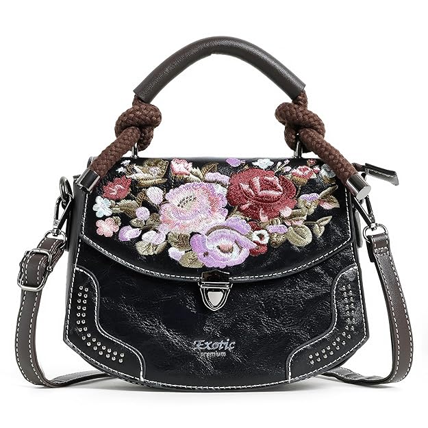 EXOTIC Premium® Satchel Vintage Retro Embroidery Floral Sling Bag for Women