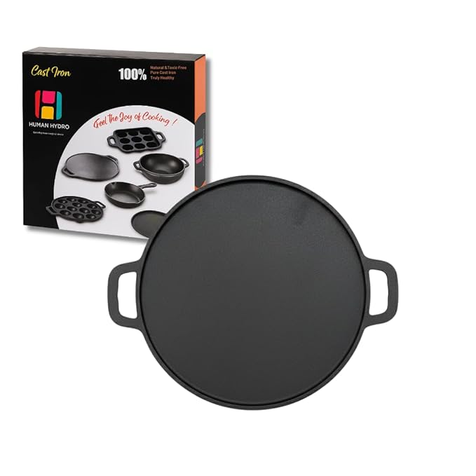 Human Hydro Premium Cast Iron Tawa - 30cm, 2.4kg | 7-Layer Pre-Seasoned Natural Oil Coating, Non-Stick | Ideal for Crisp Dosas, Chapatis & Roti