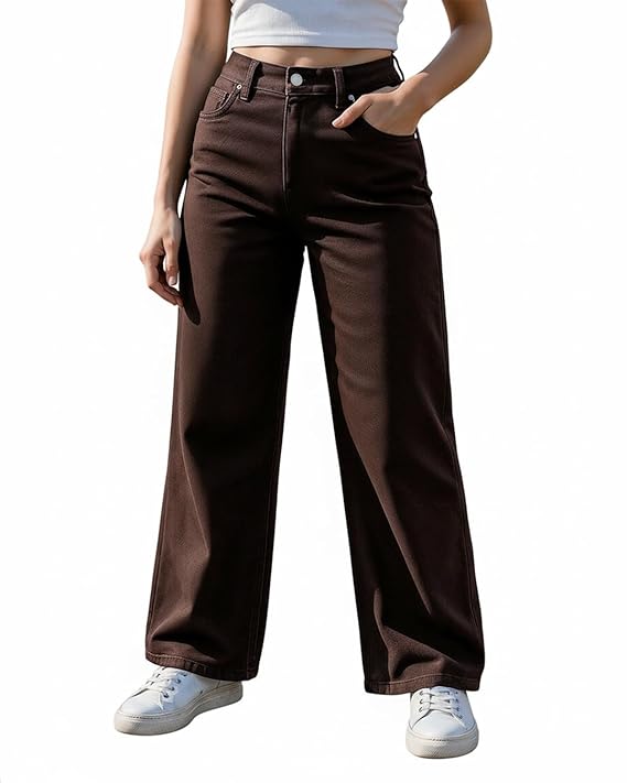 Bewakoof Women's 100% Cotton Wide Leg Jeans | Jeans for Woman Pants for Woman | Classic Denim Pants | Everyday Casual | Utility Streetwear | Lightweight & Flexible | Wide Leg