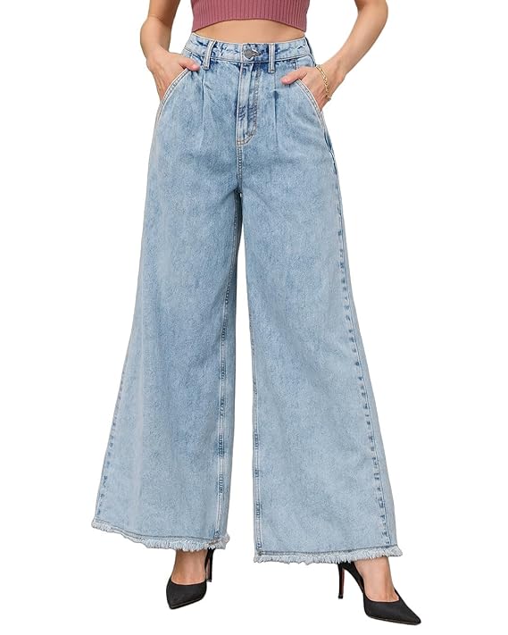 Bewakoof Women's 100% Cotton Flared Jeans | Jeans for Woman | Pants for Woman | Classic Denim Pants | Everyday Casual | Utility Streetwear | Lightweight & Flexible | Flared