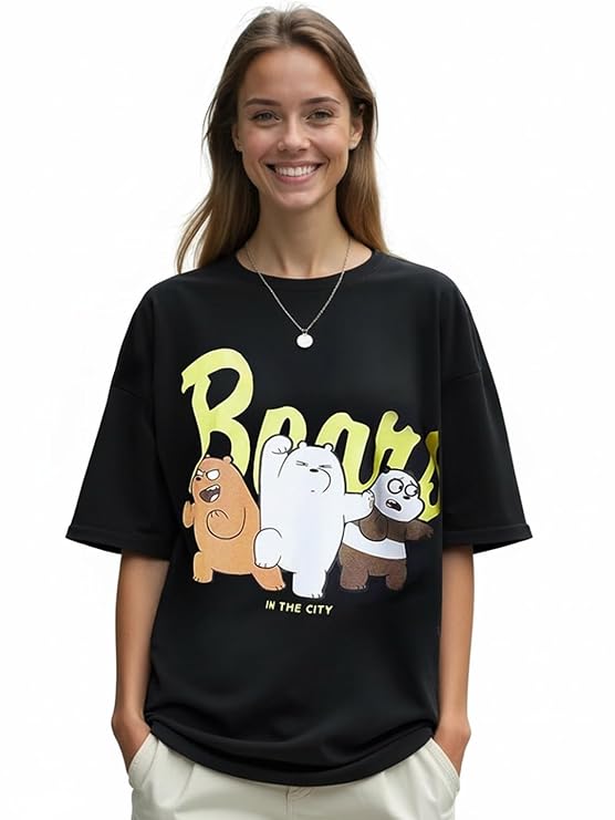 Bewakoof Women's 100% Cotton Graphic Print Oversized Fit Round Neck T-Shirt