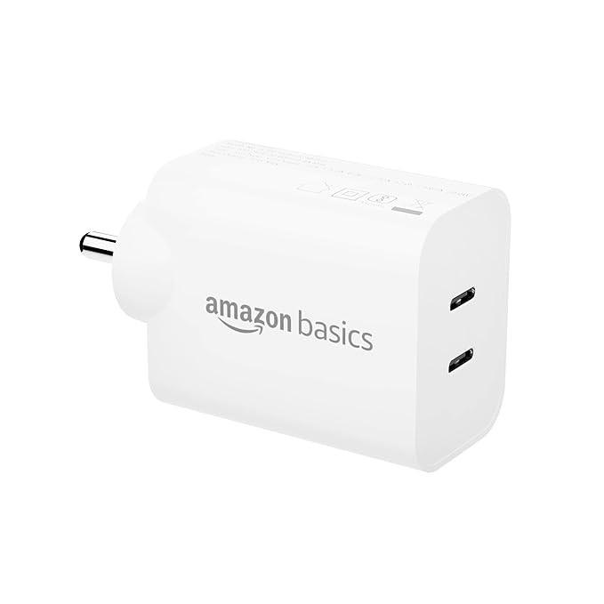 Amazon Basics 40W Pd Dual Port Fast Charger | Dual USB-C Ports (20W Each) | Speed Technology | Compact Design | Compatible with iPhone (5 x 4.1 x 6.1 cm), White