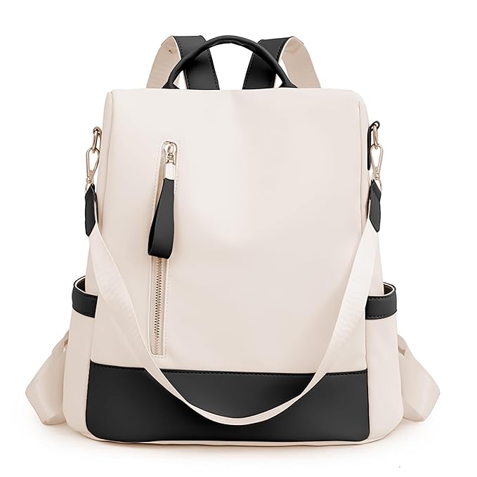 IRMAO 2024 New Artistic National Style Oxford Small Capacity Antitheft Women's Bag Generation Backpack (CreamBlack)