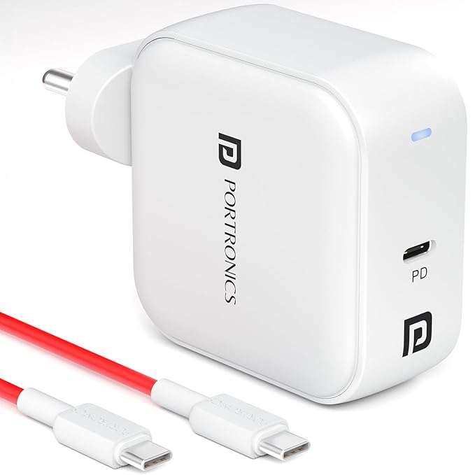 Portronics Adapto 65C 65W Type C PD Super Fast Charger Adaptor for Laptop, Smartphone, iPads & Tablets, GaN Technology, Best for Samsung, iPhone, Nothing, iPads, MacBook, Type C Laptop(White)