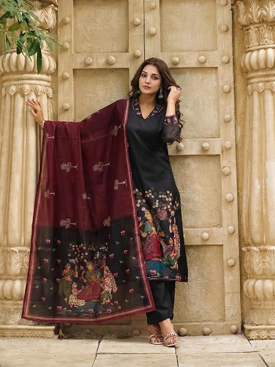 ANNI Designer Women Viscose Blend Printed Straight Kurta with Pant and Dupatta | Ladies Kurta Pant Dupatta Set | Women Ethnic Wear Dress | Indian Traditional Clothing for Girl
