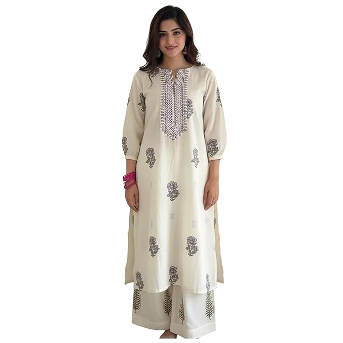 ANNI DESIGNER Women’s Rayon Viscose Straight Printed Kurta with Palazzo | Women Kurta Set | Ethnic Wear for Women | Daily Office Casual Traditional Outfit