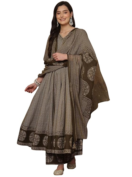 MEERA FAB Women Printed Regular Pure Cotton Kurta with Palazzos & With Dupatta