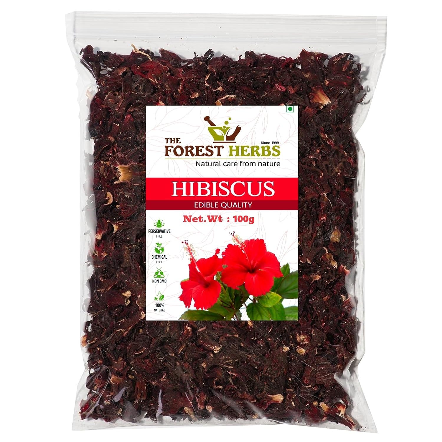 The Forest Herbs Natural Care From Nature Raw Hibiscus | Dry Hibiscus Flower | Rosa-Sinensis for Hair Care & Face Pack | Gudhal Ka Phool for Hair growth, Skin Care| Pure raw form (100g (Pack of 1))
