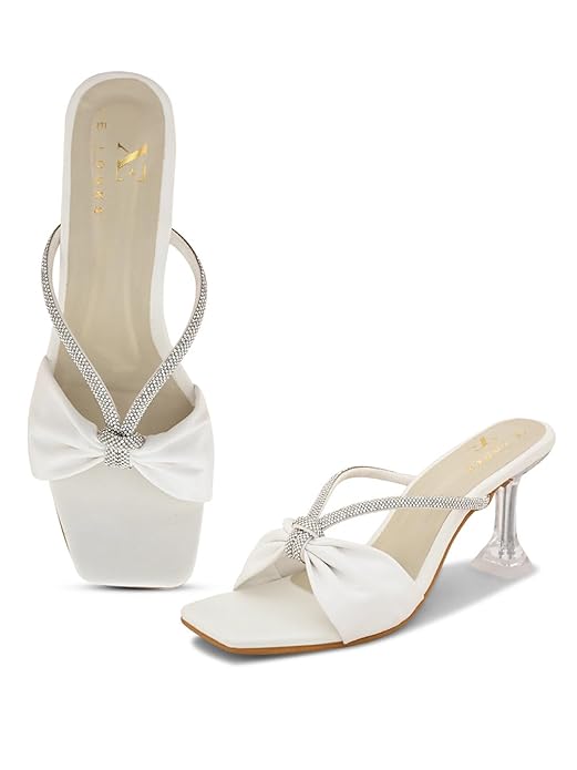XE Looks Women's Rhinestone Thong Sandals with Modern Clear Heel