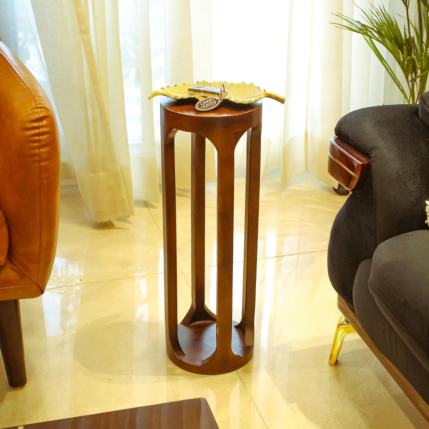 Solid Wooden Pedestal Stand Side Table – Walnut Finish Modern Home Décor Accent Table for Living Room Bedroom Office Plant Stand | 20x20x60 cm (Walnut)
