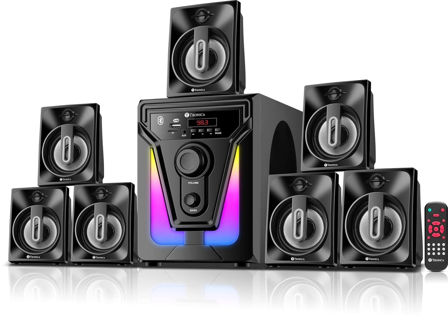 TRONICA PS07 Premium Series 7.1 Digital 60W Bluetooth Home Theater System PenDrive FM Aux TV Compatible with All Function Remote
