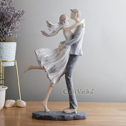 CraftVatika Romantic Love Couple Statue Showpiece for Valentine Day, Standing Couple Sculpture Gift for Home Decor, Table Top, Couple, (6.8x3x13.2 Inches) (Type-2)