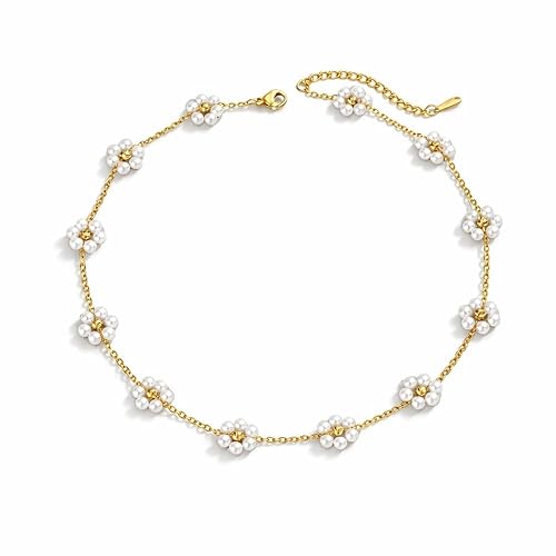 Shining Diva Fashion Daisy Pearl Necklace for Women Latest Stylish 18k Gold Plated Pendant Necklaces Gifts for Girls Anti Tarnish Jewelry (16857np)