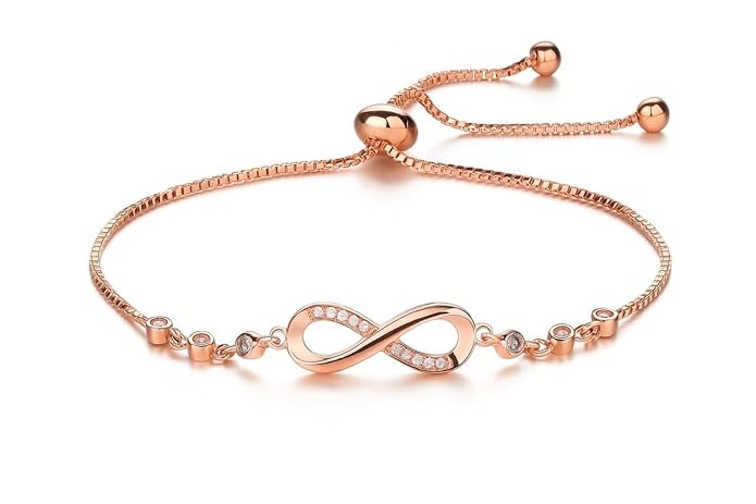 Nilu's Collection Infinity Shape Cubic Zirconia Diamond Bracelet for Women Jewelry for Gift, Adjustable Charm Bracelet