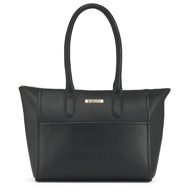 Fargo Stella Black Tote Bag for Women | Large Vegan Leather Handbag with RFID Pockets, Zip Closure, Premium Look | Office, College, Party Use | Stylish Shoulder Bag | Made in India