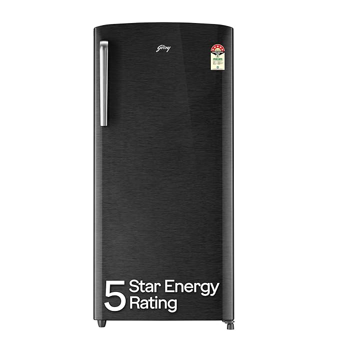 Godrej 194 L 5 Star | Turbo Cooling Technology | 24 Day Farm Freshness | Moisture Control, Hygiene+ Inverter Technology | Direct Cool Single Door Refrigerator (RD EMARVEL 215E THI FS ST, Fossil Steel)