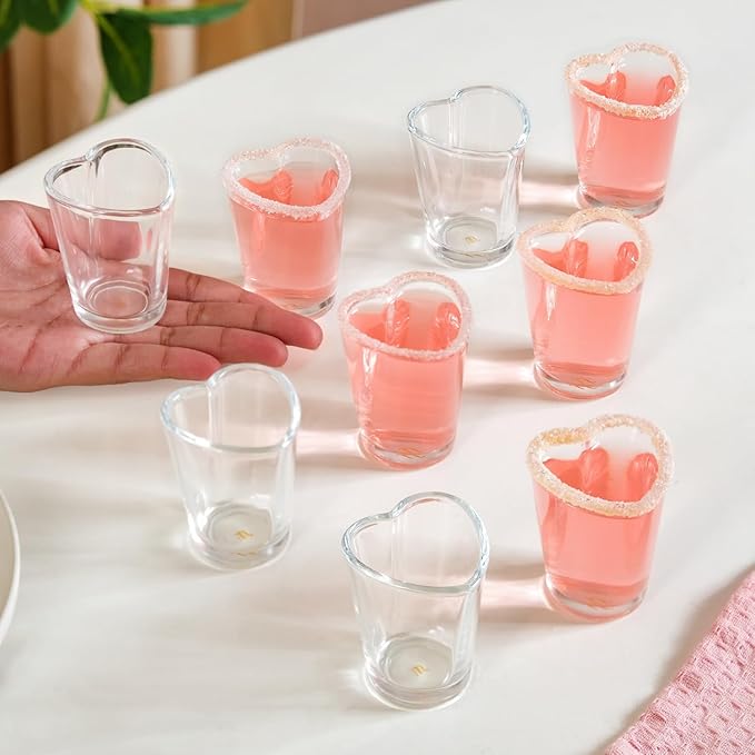 Nestasia Shot Glasses Set of 9 Heart-Shaped | Premium Lead-Free, Chip-Resistant Glassware for Vodka, Tequila, and Special Occasions (50ml)