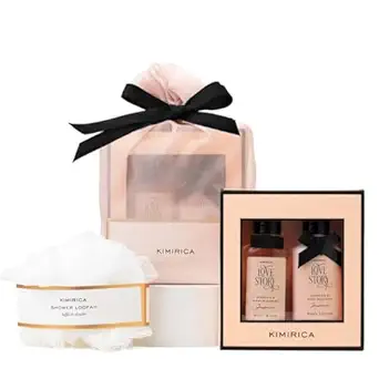 Kimirica "Nothing But Love Duo" Potli gift set | Fragnance of Gardenia and Night Blooming Jasmine | Perfect gift set | Contains Shower gel, Body Lotion, Loofah and Resuable Potli