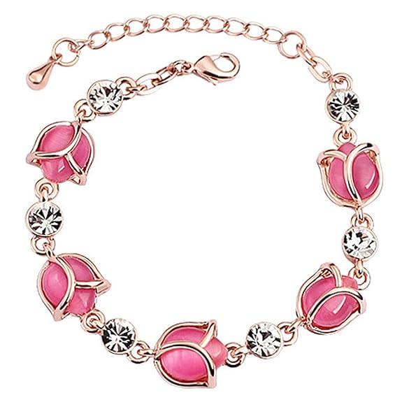 Yellow Chimes Copper Rose Buds Collection Opal Charm Bracelet for Women (Pink)(YCFJBR-B28BUD-PK)