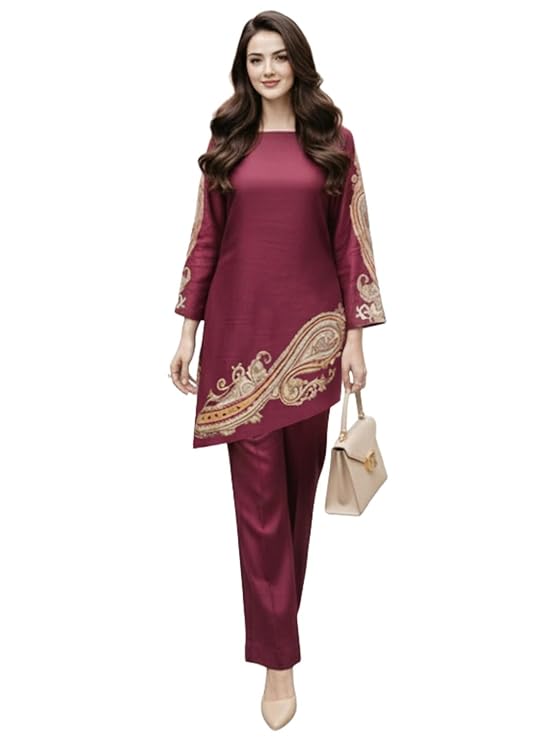GoSriKi Women’s Cotton Blend Printed Co-ord Set Regular Fit Kurta Top with Pant | Ethnic Two Piece Outfit | Casual Office Wear Traditional Dress for Women