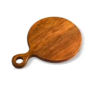 PARAMI Rustic Round Wooden Cutting Board with Handle | Premium Wood Chopping Board for Kitchen | Multipurpose Serveware Board for Vegetables, Meat, Cheese & Party Platters