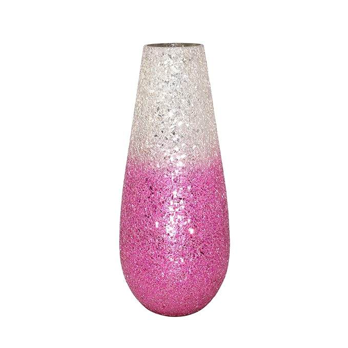 PARAMI Celestial Glow Pink Glitter Vase Large | Ombre Glass Decorative Flower Vase for Living Room, Tabletop, Shelf & Elegant Luxury Home Décor Accent