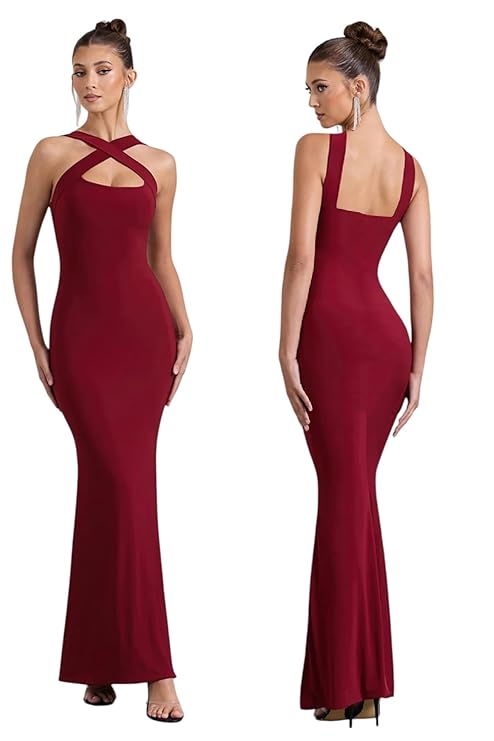 Sleeveles & Backless Maxi Length Bodycon Dress for Women | Halter Neck | Soft, Strechable Lycra | Casual wear