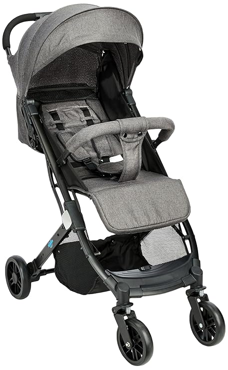 Amazon Brand - Supples Baby Stroller/Pram for 0 to 3 Years | 5 Point Safety Harness, Adjustable backrest, 360 Swivel Wheel, Large Storage Basket & Reversible Handle | Black Printed