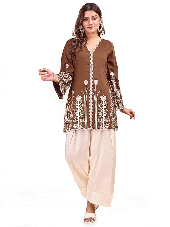 Womanista Brown Coord Set for Women Stylish || Embroidered Coord for Women || Farshi Salwar Set