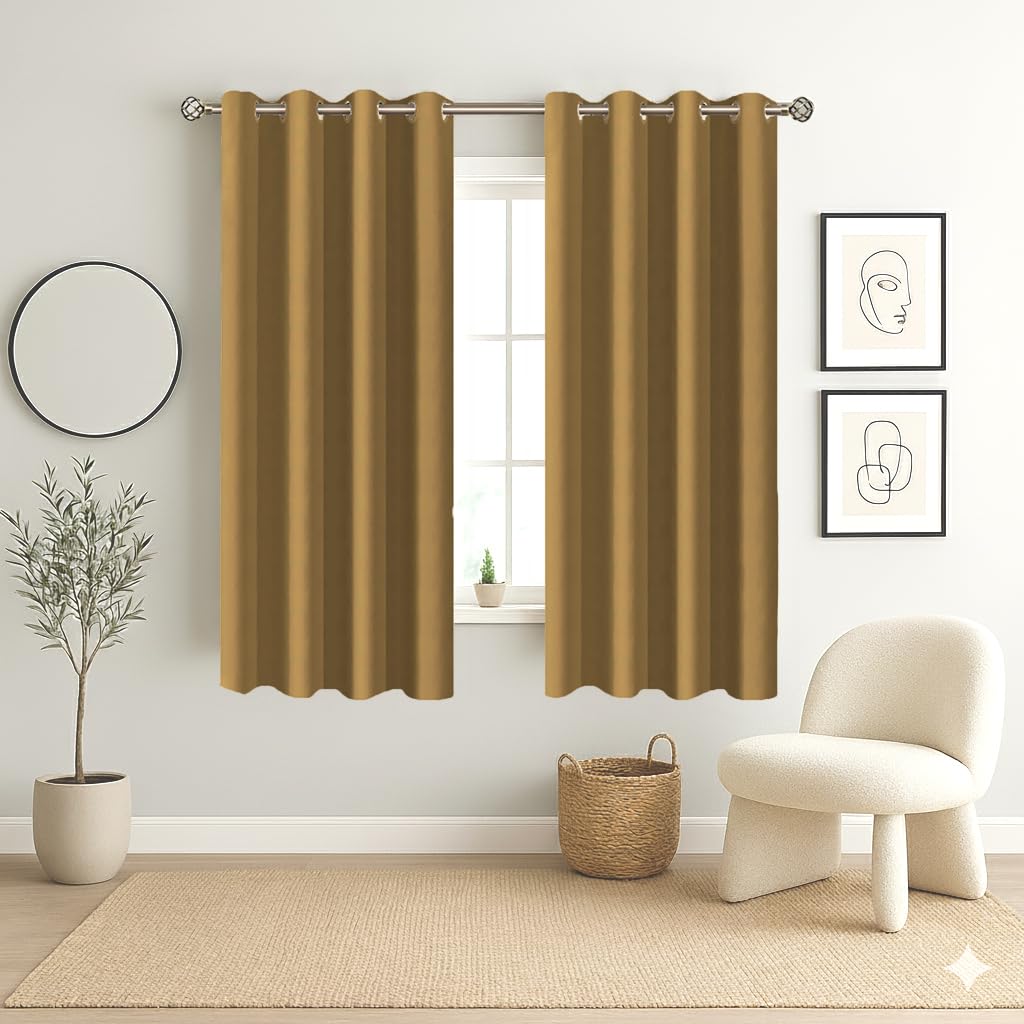 Homestan Blackout Window Curtains 5 Feet Long Set of 2, Room Darkening Blackout Curtains 5 Feet for Window with Grommet Design for Home Decor (5x4 Feet, Mustard)