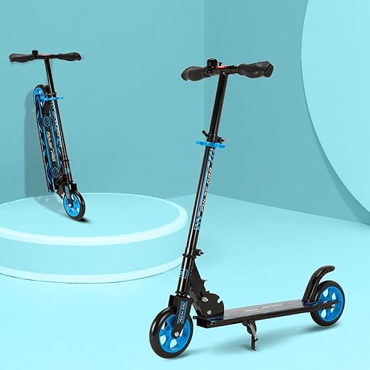 Amazon Brand - Jam & Honey- Kick Scooter for Kids Ages 6-13 Years | Foldable with 3 Adjustable Height | 2 Wheels | BIS Certified | Max Weight Capacity 50kg (Blue)