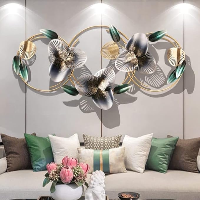 ULTRA SHINE HOME DECOR Luxury Style Decorative Ginkgo Leaves Metal Wall Art, Handmade for Home Decoration, Bedroom, Living Room, Hotel & Restaurant Decor (52 * 24 Inches)