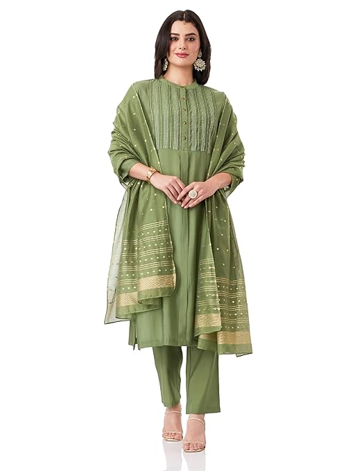 Amazon Brand - Myx Women's Embroidered Kurta Pant Set with Dupatta (Available in Plus Sizes)