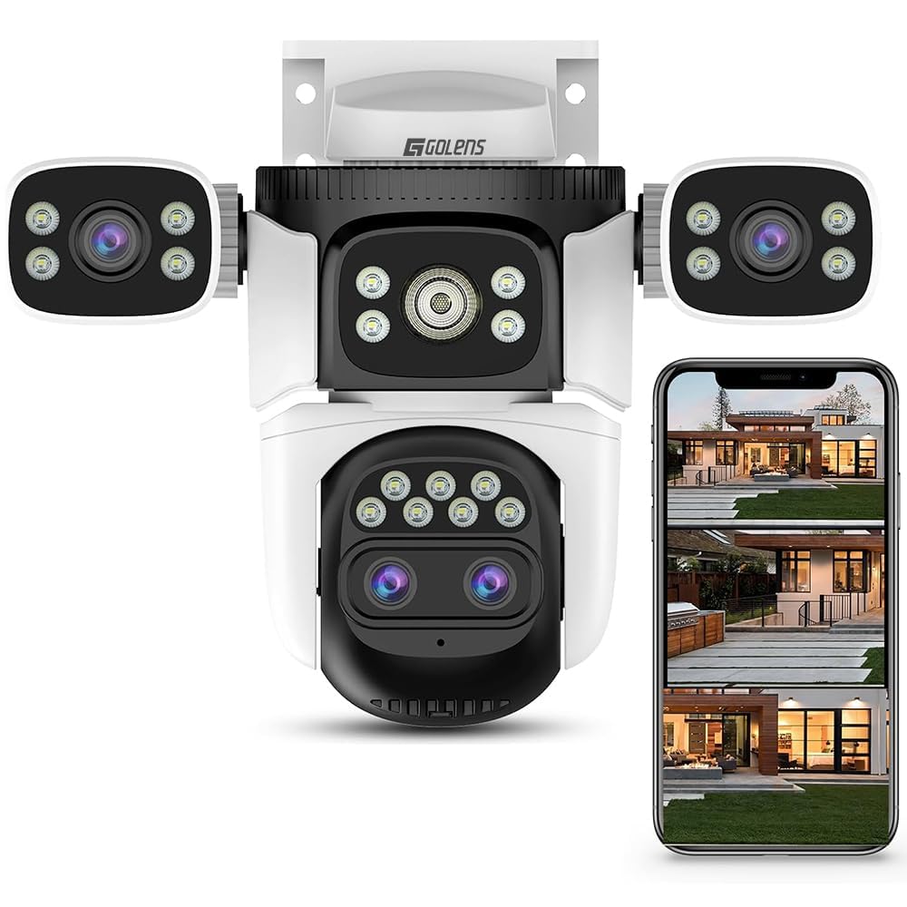 Golens WC22K 4-Lens WiFi Security Camera Outdoor, 270° Panoramic View, 10X Zoom, AI Human Detection & Auto Tracking, Color Night Vision, Two-Way Audio, Waterproof CCTV Camera