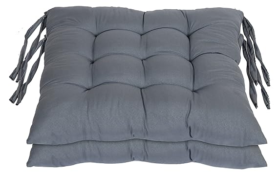 Kuber Industries Pack of 2 Chair Pad | Chair Cushion Pad | Chair Cushion | Soft & Comfortable Sitting | Microfiber Square Chair Pad with Ties | Chair Seat Cushion for Office- Home | (Grey)