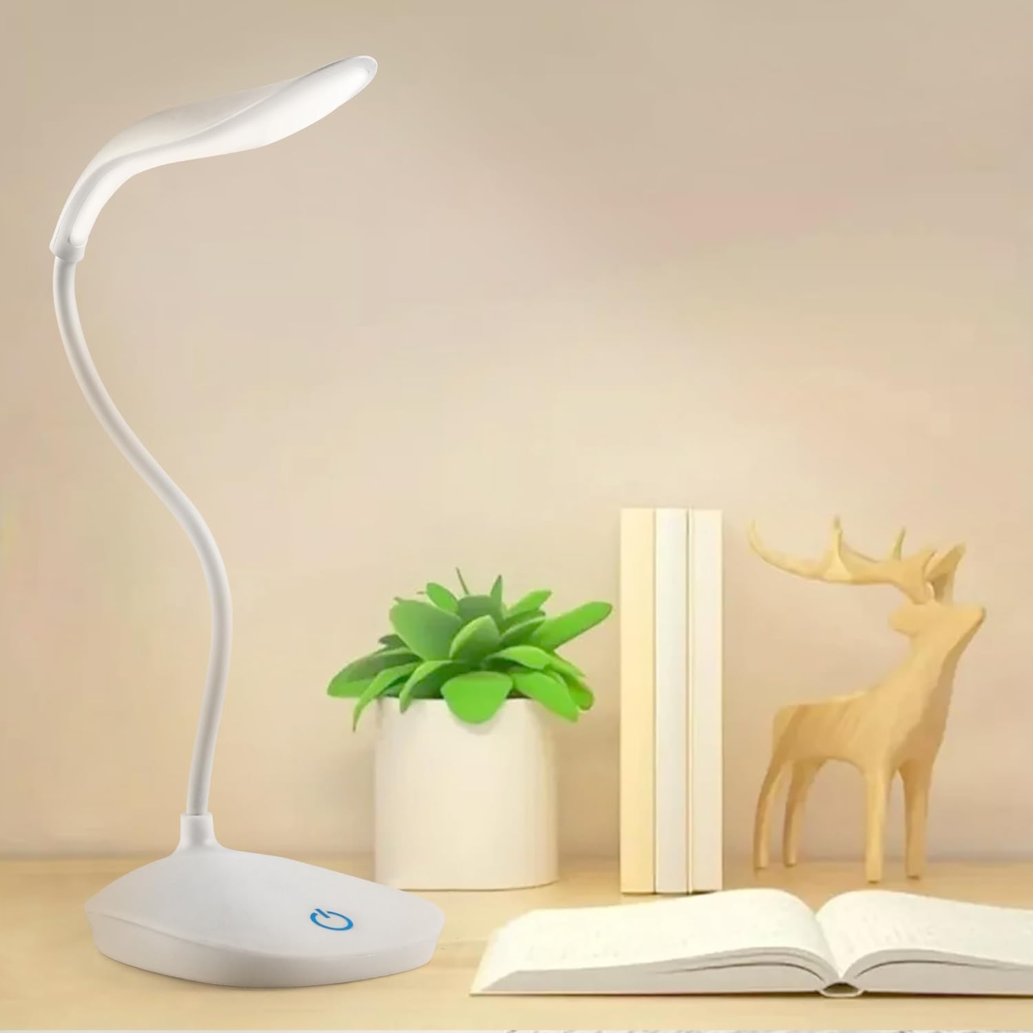 Rechargeable LED Table Lamp for Study, 5W Dimmable Desk Lamp with Adjustable Brightness | USB Charging Portable Study Light | Eye-Care Reading Lamp for Students, Office & Bedroom (White, Pack of 1)