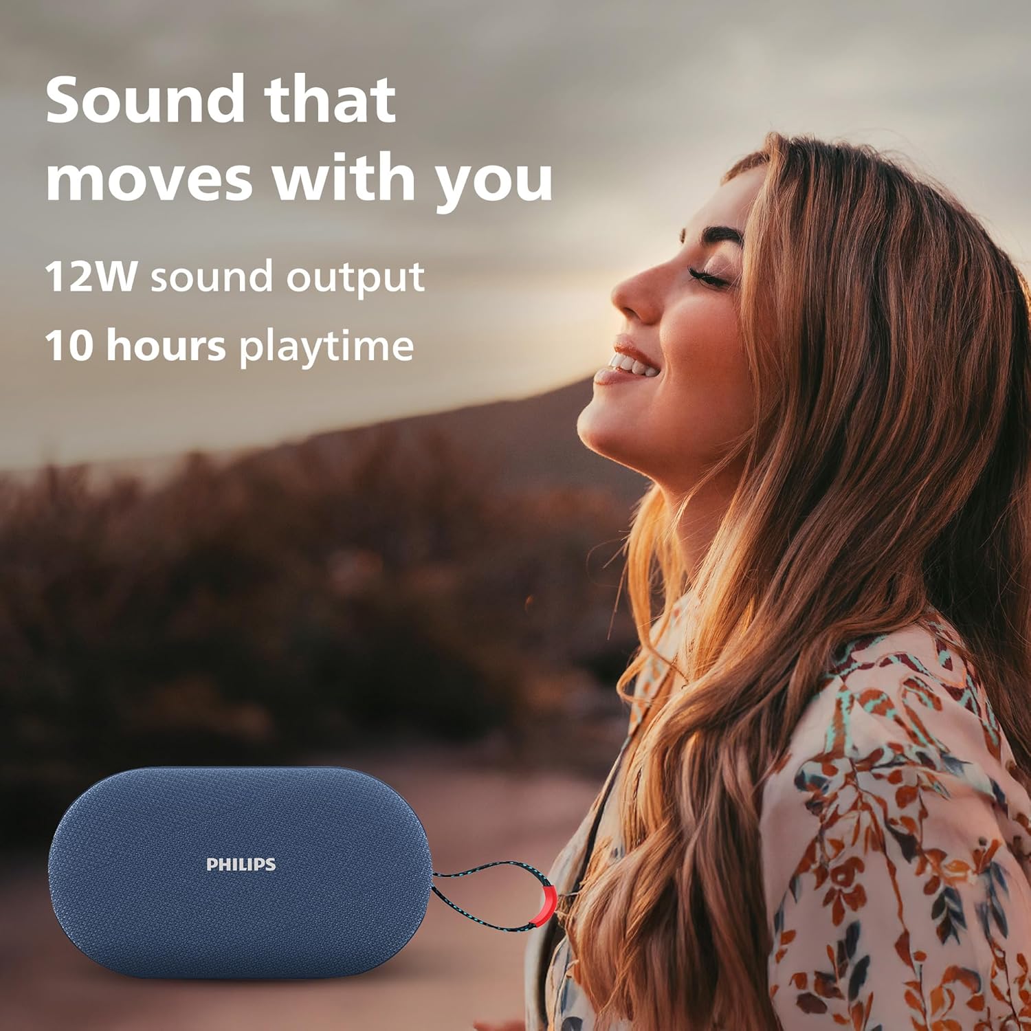 HILIPS Audio TAS1400BL Wireless Bluetooth Speaker with Deep Bass, Passive Radiator, 12W Sound Output, 1200mAh Rechargable Battery, RGB Light Modes, 10H Playtime, Supports TF/USB/BT Modes (Blue