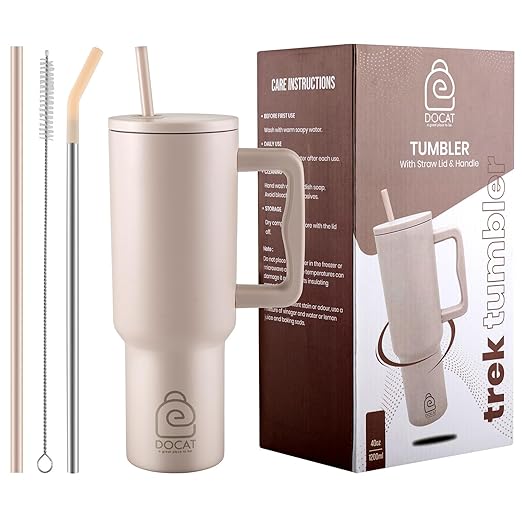DOCAT 1200ML Stainless Steel Tumbler with Lid and Straw, Hot and Cold Double Insulated Sipper Mug, 100% Leak Proof Coffee Tumbler Cupholder for Office, Gym, Travelling (Oatmeal)
