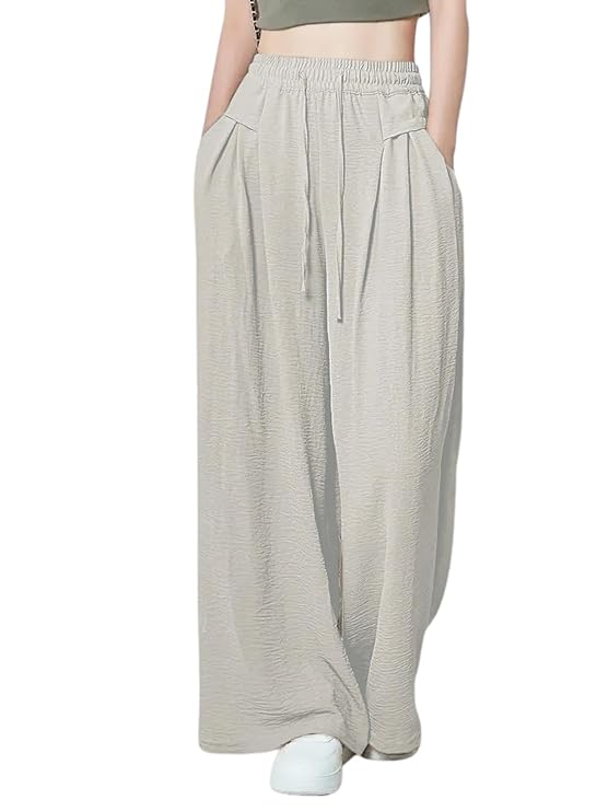 GRECIILOOKS High Waist Polycotton Trousers for Women – Flared Parachute Pants with Side Pockets | Casual Travel Cargo Pants (Available in Plus Size and Value Pack)